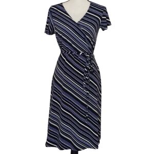 Attention Wrap Shealth V Neck Midi Dress Striped Cap Sleeve Women Xsmall